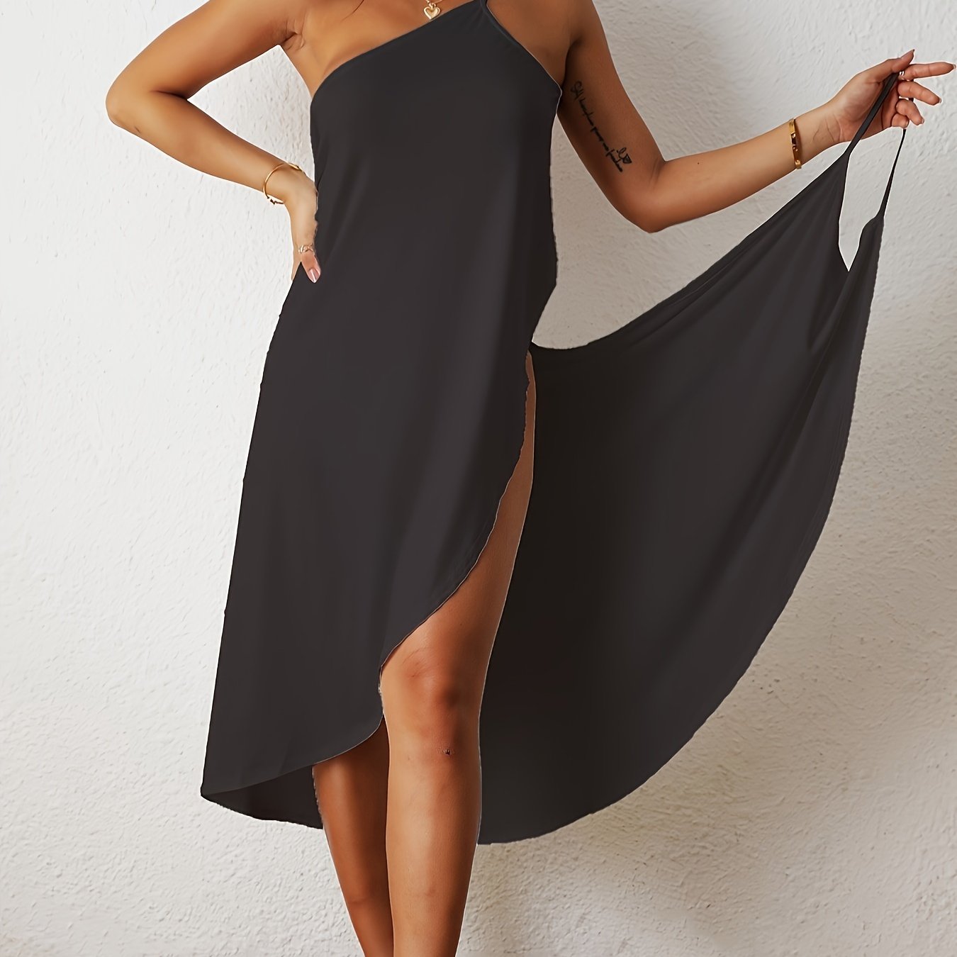 Black backless spaghetti strap cover up dress without bikini, women's swimwear & clothing.