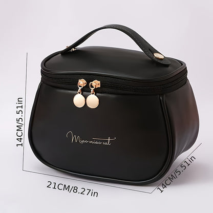 Large candy-themed makeup bag with water-resistant design, top handle strap, and zipper closure for travel organization