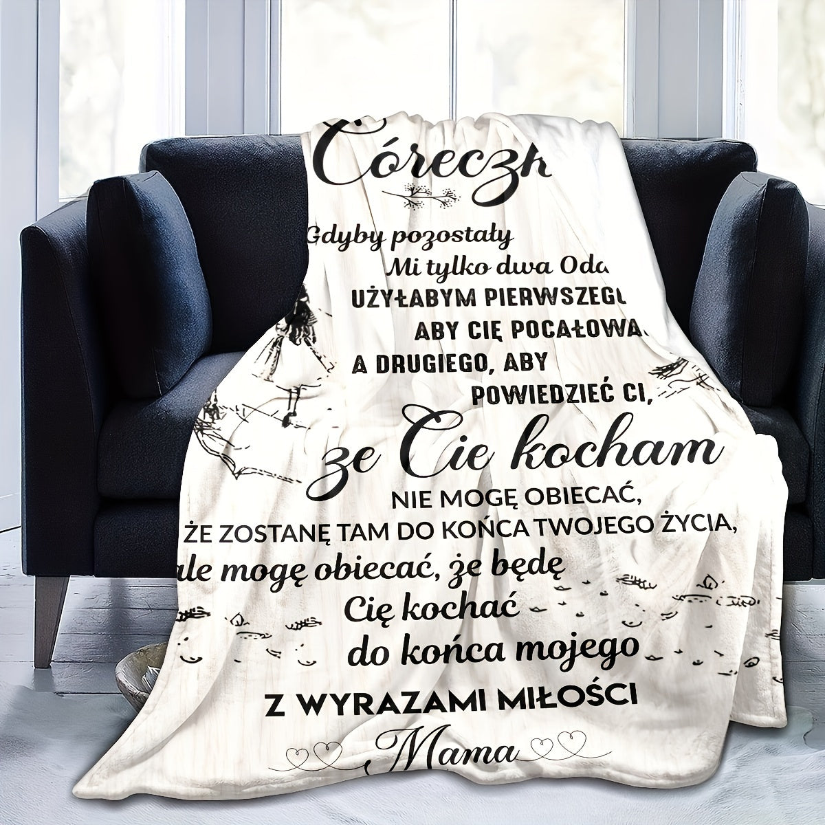 Personalized Polish Letter Blanket for Daughter from Mom - Soft and Cozy Gift for Bed, Sofa, or Travel