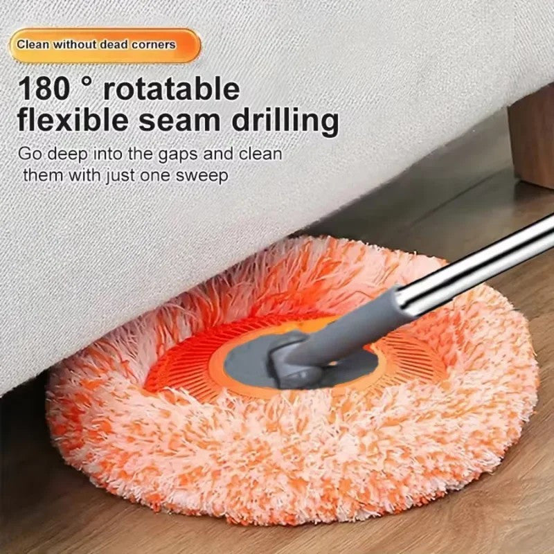 Mop suit with 360 ° rotating feature, round microfiber mop head that is dust-proof. Includes 4 sturdy steel pipes for support and 2 replacement mop heads for effective wall cleaning.