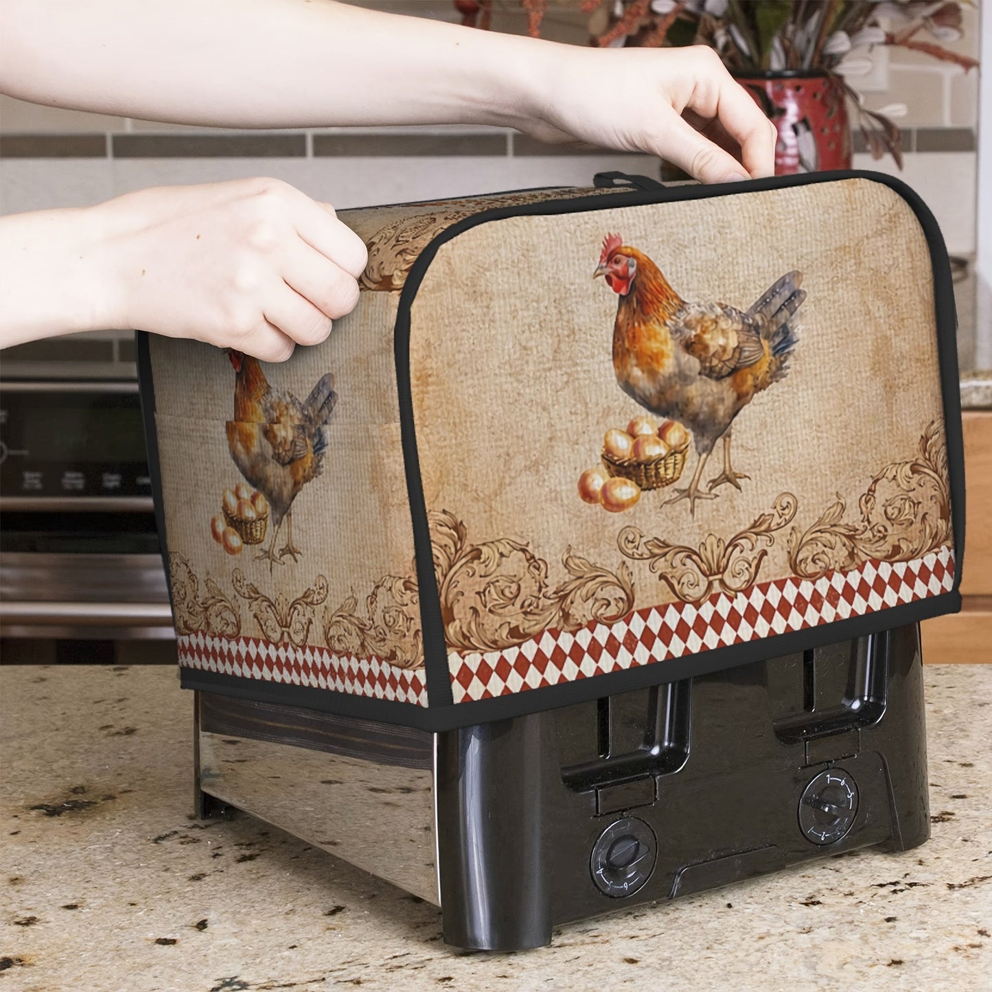 One piece of Vintage Rooster Print Toaster Cover and two pieces of Wide Slot Toaster Cover. These stylish covers are designed to protect your small kitchen appliances and keep them clean. They are easy to clean and a convenient storage solution for your