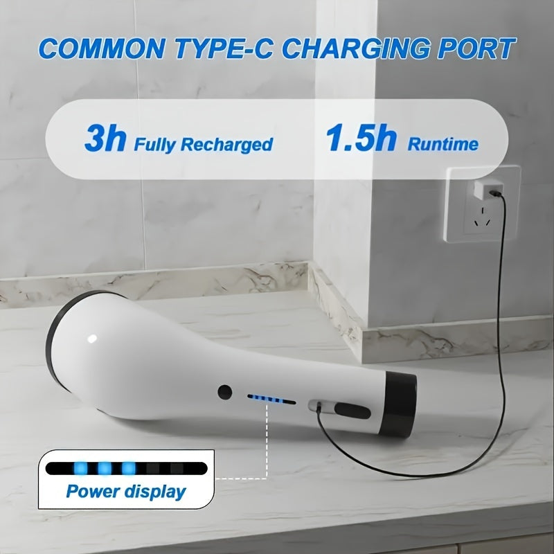 Wireless Electric Rotating Washer with 8 Replaceable Brush Heads, Adjustable Extendable Handle, and 2 Speed Settings. Rechargeable Shower Brush for 360 Degree Cleaning of Bathroom, Bathtub, Tiles, and Floors. Includes USB-C Charging Cable.