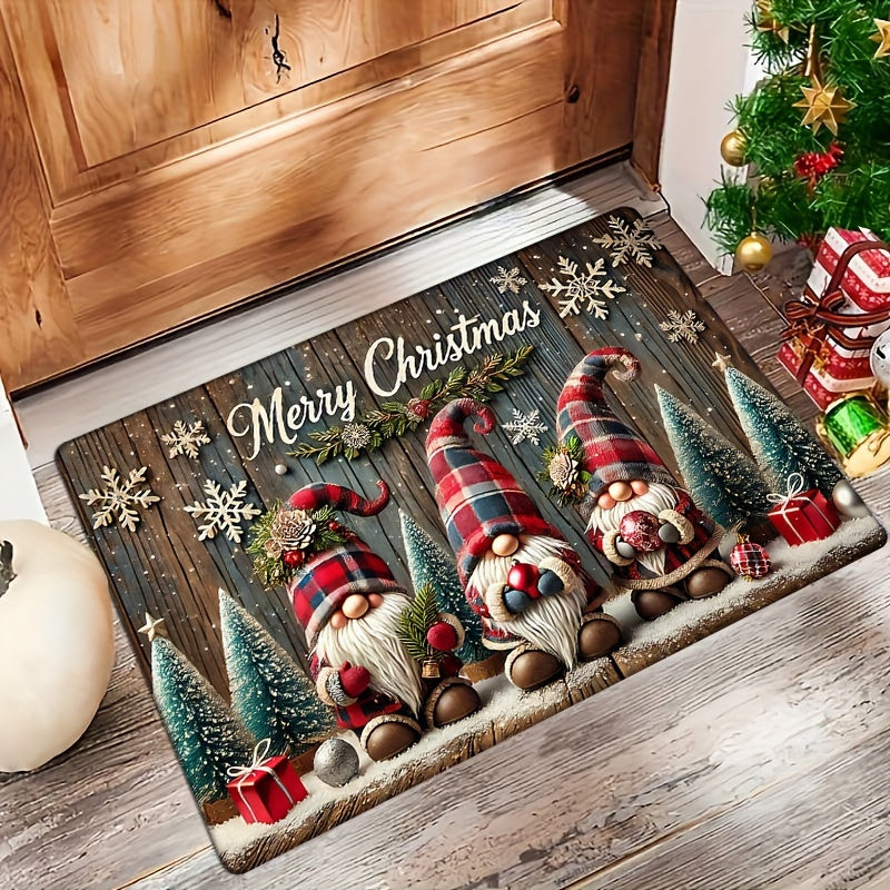 Cozy Christmas Gnome Flannel Door Mat - Luxuriously Thick, Non-Slip & Highly Absorbent Rug for Home Decor, Ideal for Bedroom, Living Room, and Entryway