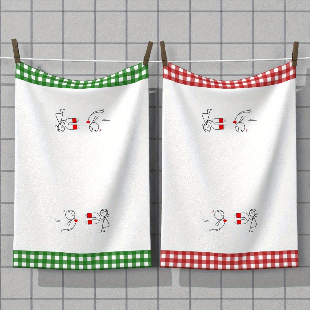 Valentine's Day Kitchen Towels 2-Pack, 45.72x66.04 cm, Made of 100% Polyester for Super Softness, Machine Washable, Features Modern Fantasy Heart Design, Long-Lasting Vibrant Colors, Perfect for Camping and Birthday Gifts