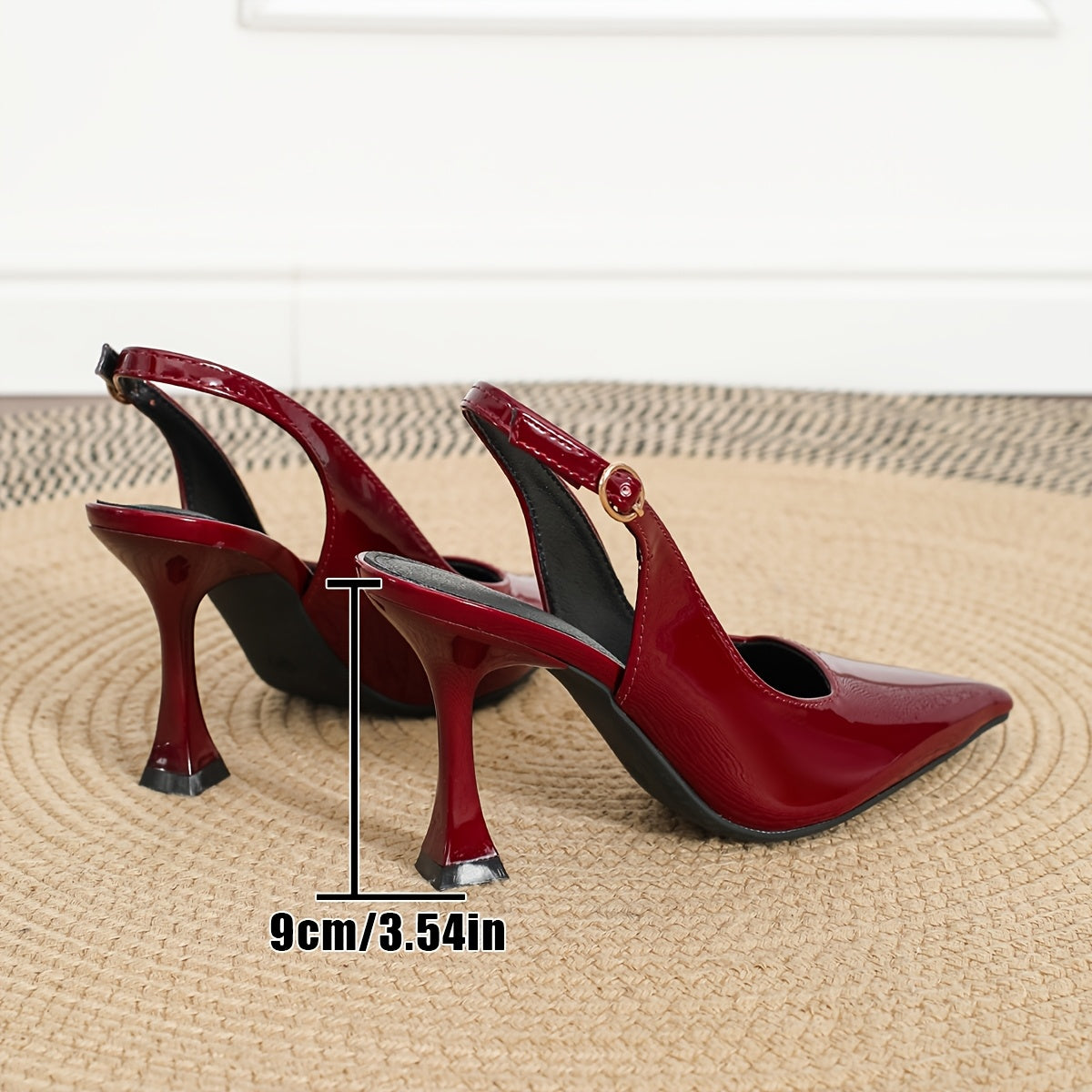 Stylish patent pumps with slingback stiletto heels for various occasions, made with man-made materials and TPU sole.