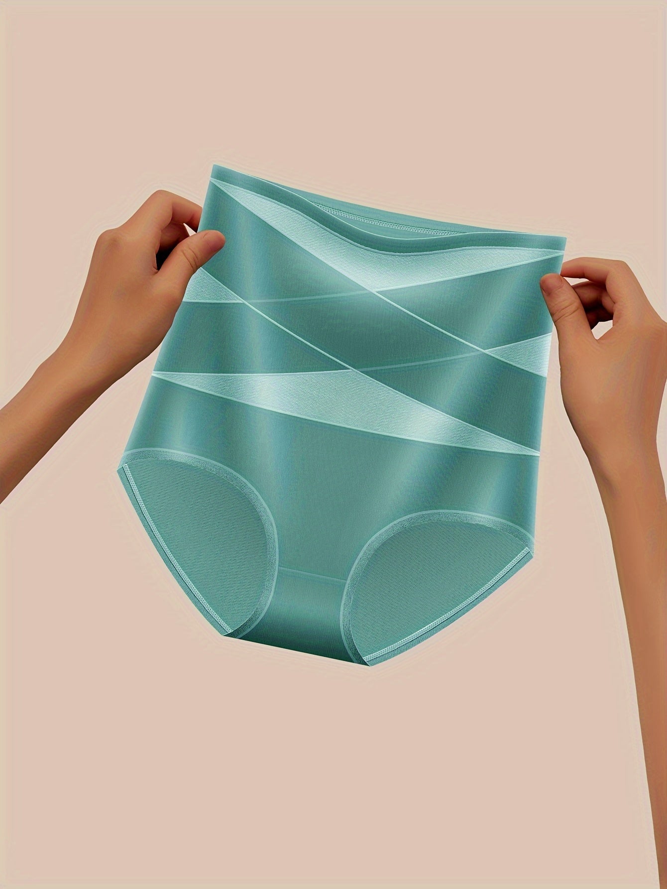 QUASTI Women's High-Waist Shapewear Panties in Teal with Breathable Nylon/Spandex Blend, Hand Washable, Tummy Control and Cross-Strap Detail