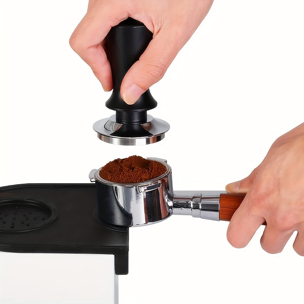 Calibrated Espresso Tamper with Spring Aluminum Handle and Stainless Steel Flat Base - 1pc in 51/53/58mm sizes, includes Coffee Mat