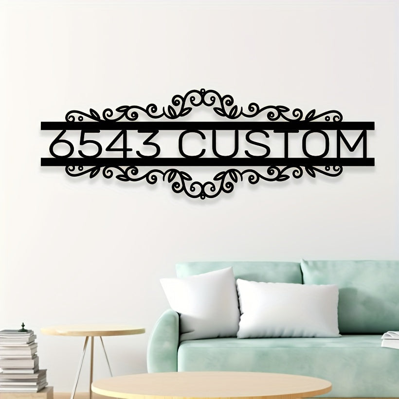 Personalized Black Iron House Number Sign for Home Entrance - Customizable Wall-Mounted Address Plaque for Home Decor