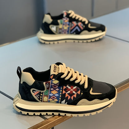 Vibrant embroidered fashion sneakers with breathable fabric upper, rubber sole, EVA insole, and durable rubber sole for all seasons.