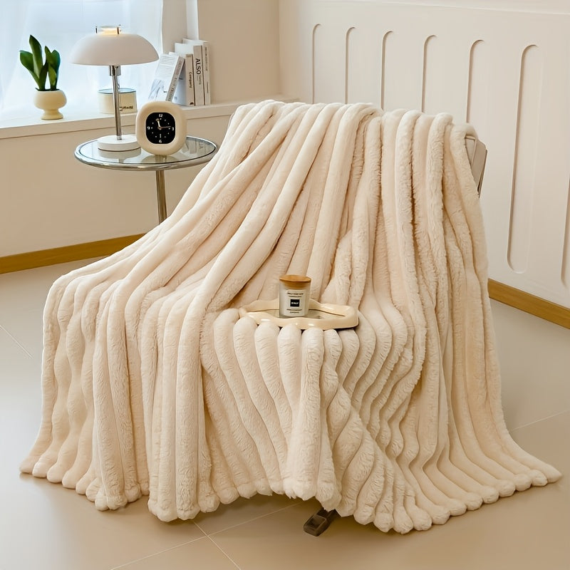 Modern Style Luxury Plush Blanket Throw - Cozy and Warm Flannel Blanket, Soft Sofa Blanket, Machine Washable, All-Season Multipurpose Striped Gift Blanket perfect for Office, Bed, Camping, Travel, and Naps.