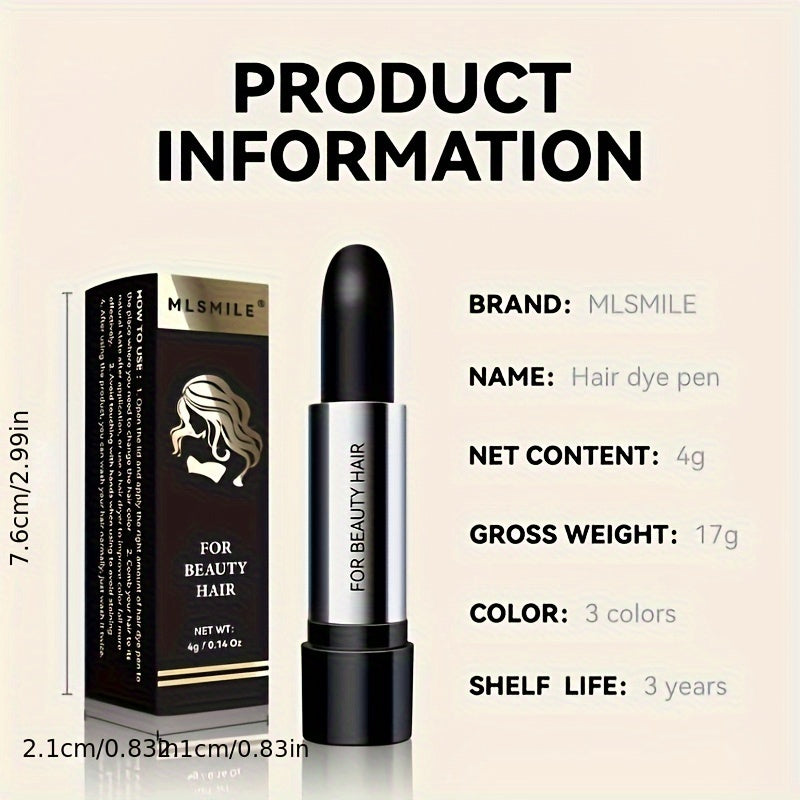 MLSmlie Beauty Hair Touch-Up Stick - 4g, Long-Lasting Gray Coverage, Lipstick-Style Hair Dye Pen