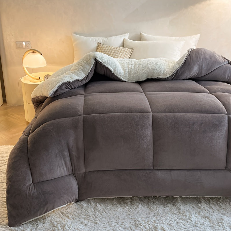 Super cozy Sherpa fleece comforter in a solid color, thick and warm for year-round use. Easy to clean in the washing machine, ideal for bedroom and guest room.