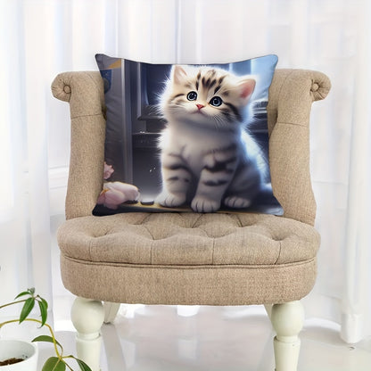 Country-Rustic hypoallergenic throw pillow cover with cute cat print. Zippered, machine washable, designed for sofa and bedroom decor. Fits 45.72x45.72cm insert (cover only).