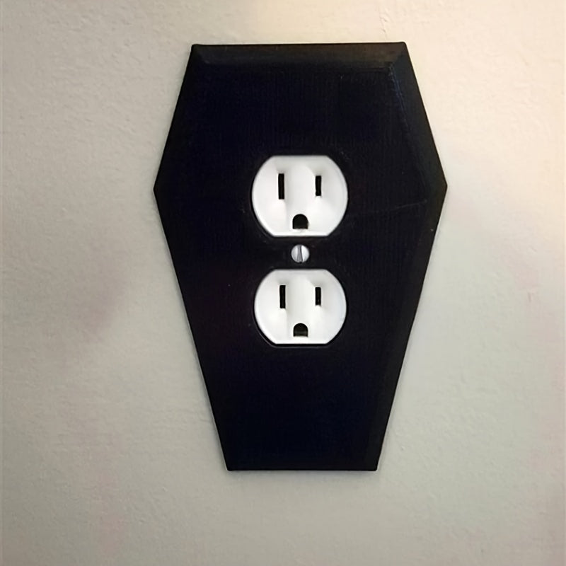 3D printed Gothic Coffin Wall Plate Cover for light switch, easy screw-in installation, no electricity needed. Perfect for Halloween or home décor.