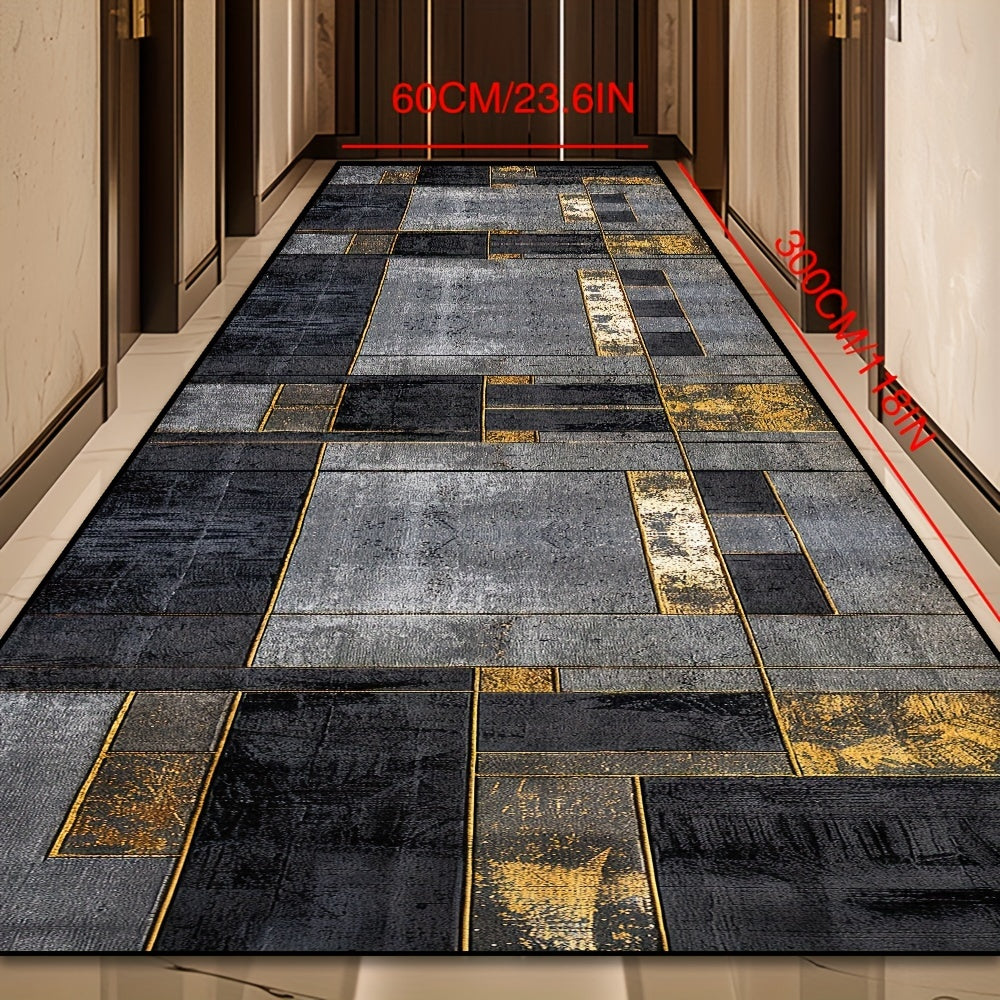 Non-Slip Crystal Velvet Runner Rug with Geometric Checkered Pattern, Easy to Clean, Ideal for Corridor, Game Hall, or Office. Medium Pile Polyester Rug with Stain Resistance (850 g/m², 6mm Thick).