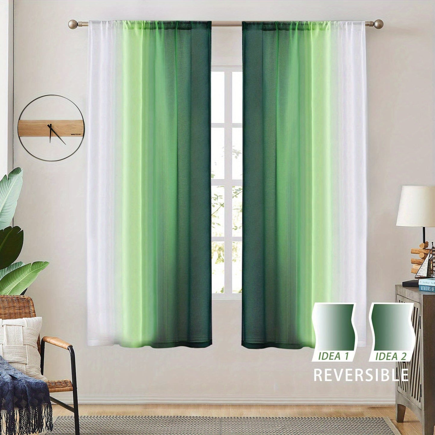 Two pieces of rod pocket curtains with a gradient style, made of transparent imitation linen material. These sheer curtains are perfect for adding a decorative touch to any bedroom, office, kitchen, living room, study, or home decor.