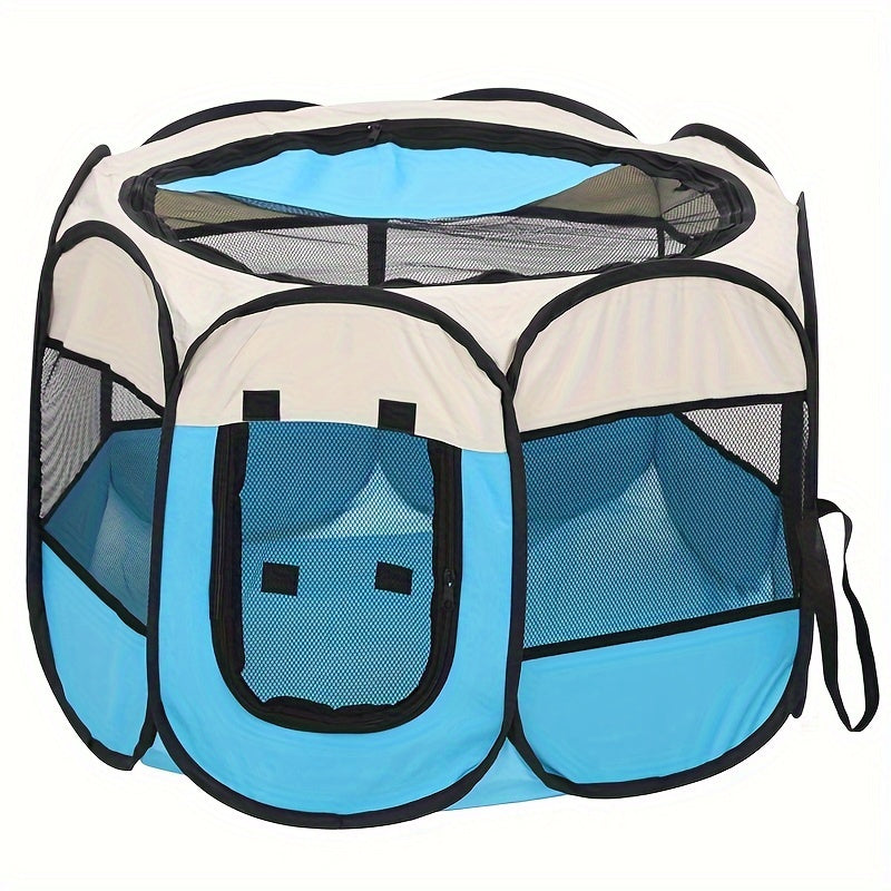 Portable pet playpen for dogs, cats, rabbits, and small animals, folds easily for storage.