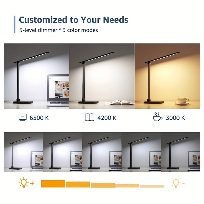 Регулируемая светодиодная настольная лампа с сенсорным управлением, 5 режимами освещения и уровнями яркости, 45-минутным автоматическим таймером, USB-питанием, диммируемая настольная лампа - Белая/Чёрная