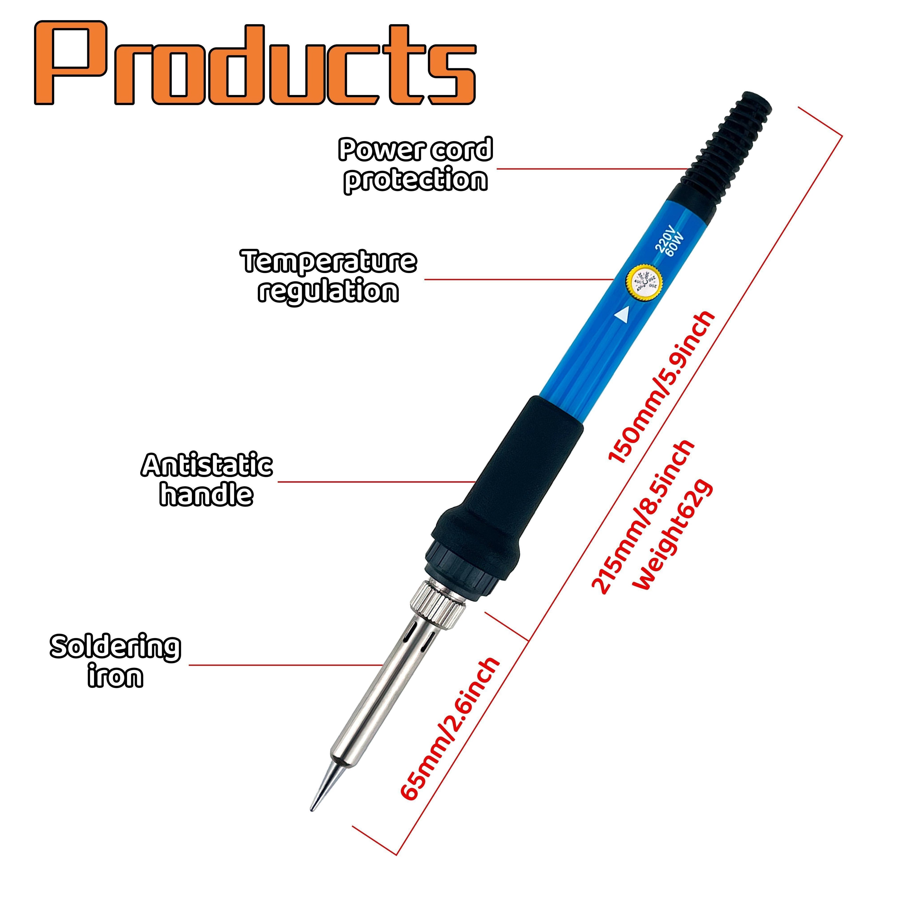 Electric soldering iron tool set with adjustable temperature, 6pcs, suitable for home use, 220V, for welding and DIY projects.