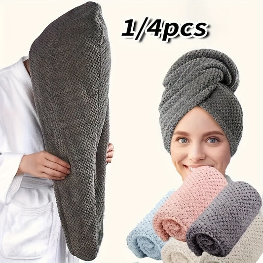 1/4 Superfine Fiber Hair Towels, 300Gsm Soft Drying Cap in Solid Colors. Super absorbent, anti-frizz wrap for curly or wet hair. Bathroom supplies.