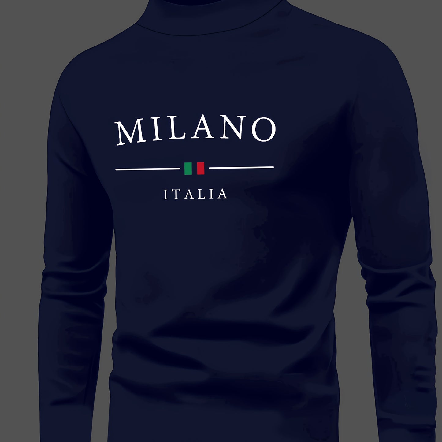 Slim fit high neck long sleeve t-shirt in polyester-elastane blend, featuring Milano Italy print for teens in the Fall Collection. Casual weekend tee.