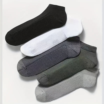 5 breathable mesh ankle socks for men, odor-resistant and sweat-wicking. Suitable for casual and business wear, in plus size.