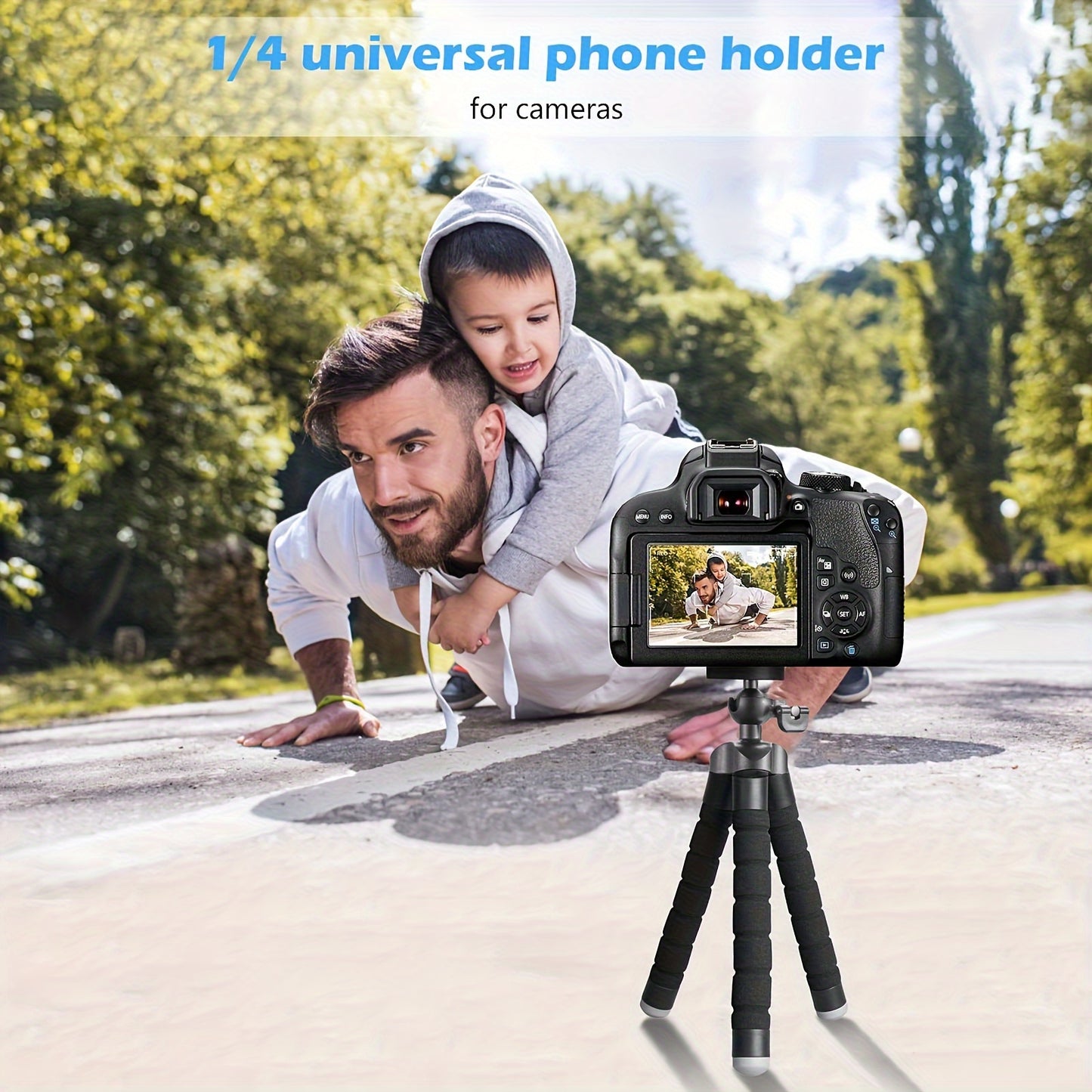 Durable octopus holder doubles as a camera stand for iPhones and other models. Foldable and versatile for photography.