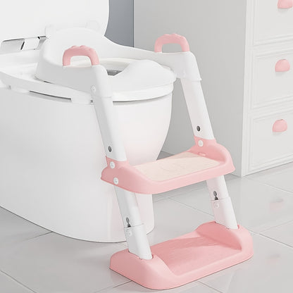 Children's Potty Training Seat with Step Ladder - Pink, Adjustable Height, Non-Slip, Safety Handles