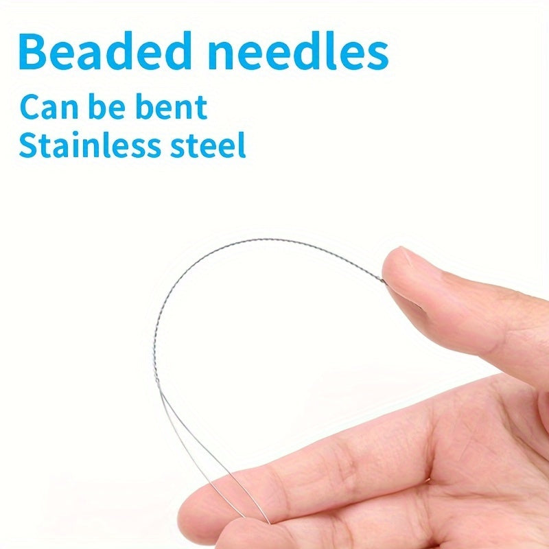 Set of stainless steel beading needles that are flexible, durable, and ideal for working with fine beads. No electricity needed, perfect for DIY jewelry making and crafts. Essential beadwork tools.