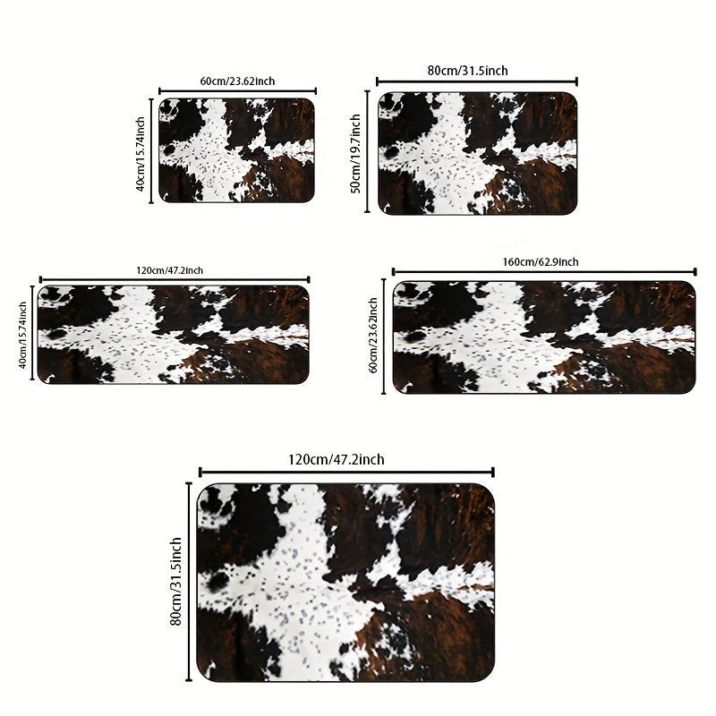 Cowhide Design Kitchen Mat: Keep your kitchen floor oil-proof with this durable and waterproof furniture throw carpet. This washable runner rug is perfect for spring decor and also makes a great gift for the corridor, laundry room, living room, bathroom