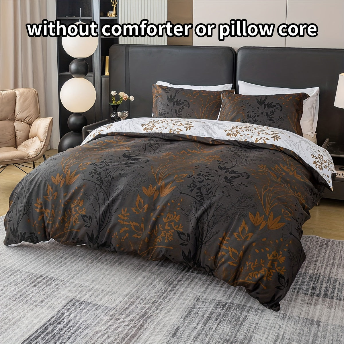 Luxurious Floral Print Polyester Duvet Cover Set includes one duvet cover and two pillowcases (core not included). This all-season bedding set is soft, comfortable, and breathable, perfect for bedroom, guest room, or dorm use.