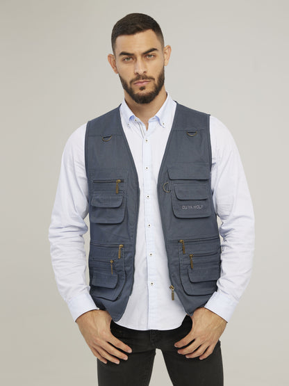 Men's Casual Zip Up Cargo Vest for Spring/Summer Outdoor Activities