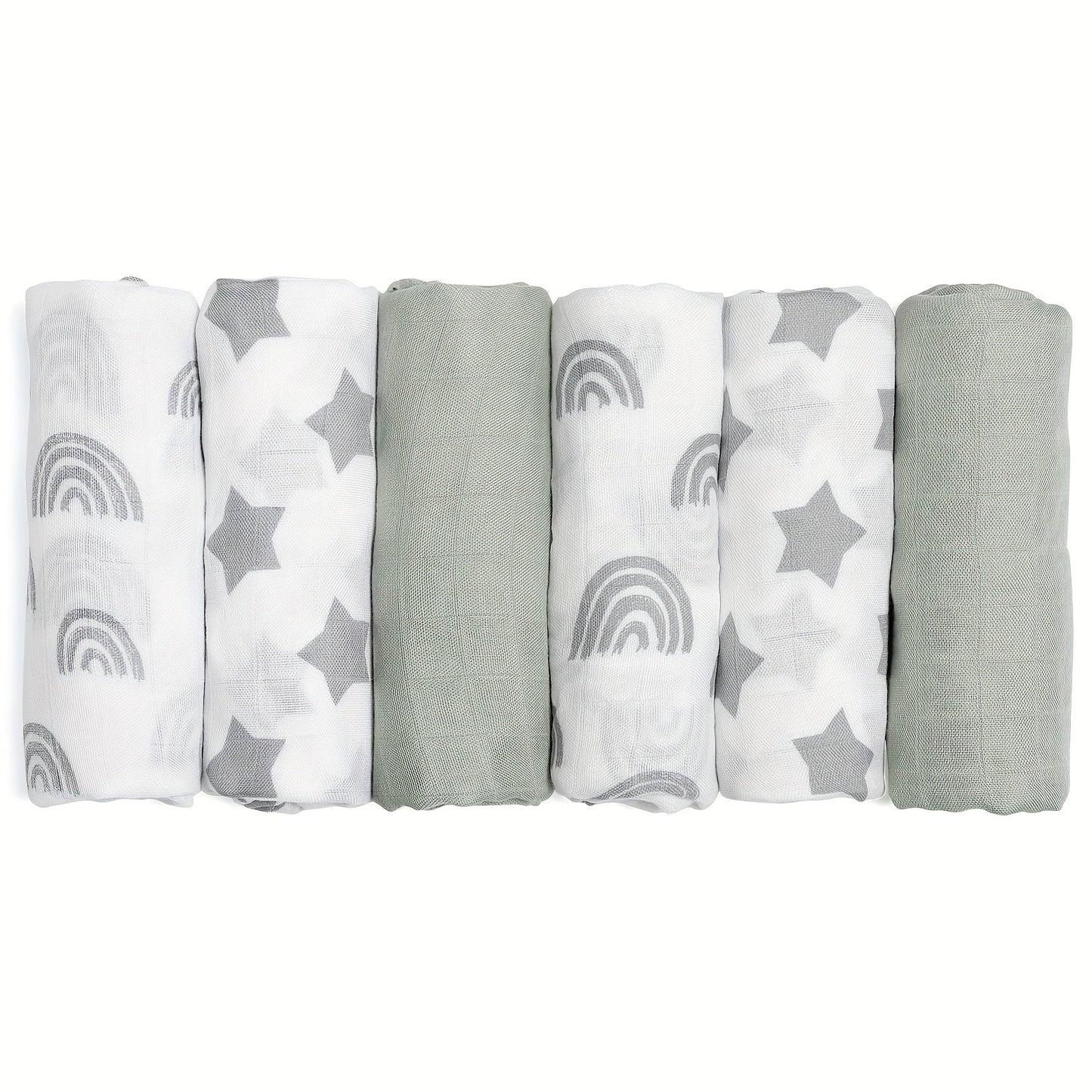 Six pieces of receiving blankets made from cotton muslin, designed to be breathable, soft, and thin for maximum comfort. These absorbent covers are perfect for keeping your baby cozy and dry.