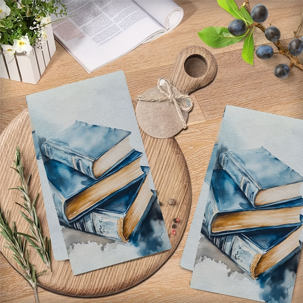 2 pieces of ultra soft kitchen towels featuring a contemporary hardcover book design. These towels are highly absorbent, machine washable, and perfect for drying dishes and hands. They have a coastal decor theme and measure 40.64x60.96 cm.