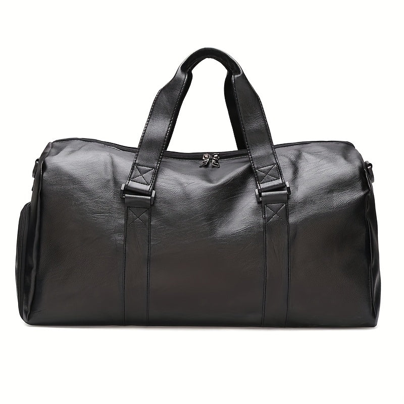 Stylish travel bag with roomy interior, premium PU material, separate shoe compartment, and versatile design.