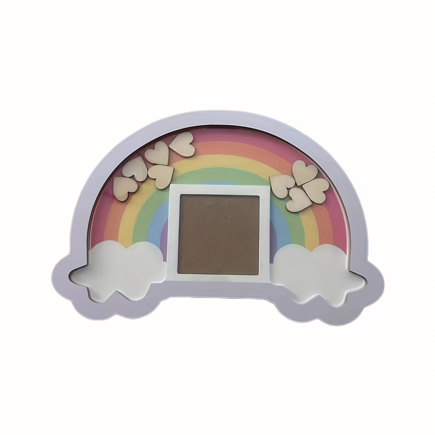 Single picture frame designed as a wooden rainbow, perfect for creative nursery wall decor. This frame is a lovely way to display newborn baby memories and photos from 0-3 years old.