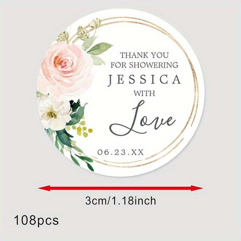 Personalized Round Labels for Bridal Showers - Custom Thank You Stickers with Name & Date, Matte Finish on Recyclable Paper