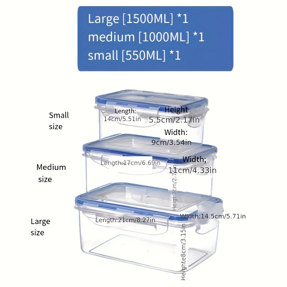 Airtight Plastic Lunch Boxes with Rectangular Design, Heat-Resistant, Sealed Food Storage Containers, Versatile and Reusable, Includes Snap-On Lids, Ideal for Kitchen, Refrigerator, Microwave, and Travel, Available in 4 Different Sizes.