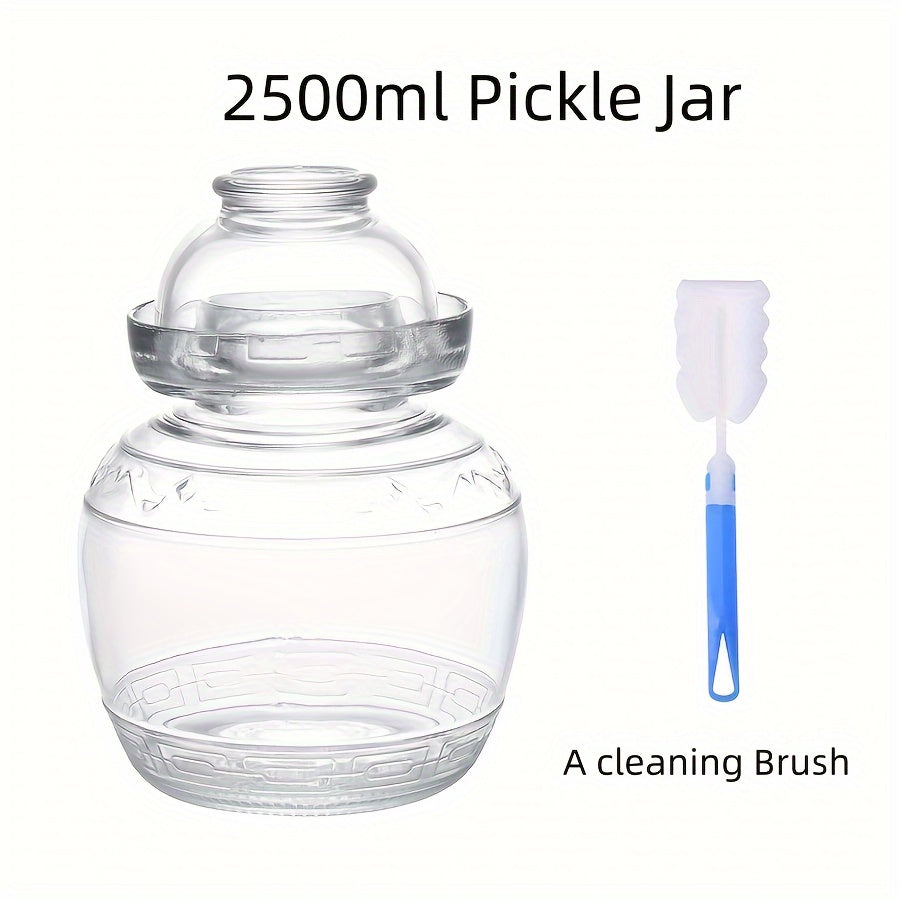 1 glass pickle jar with lid, 2500ml/84.53oz, includes cleaning brush. Random color. Perfect for fermenting pickles, kimchi, and sauerkraut.