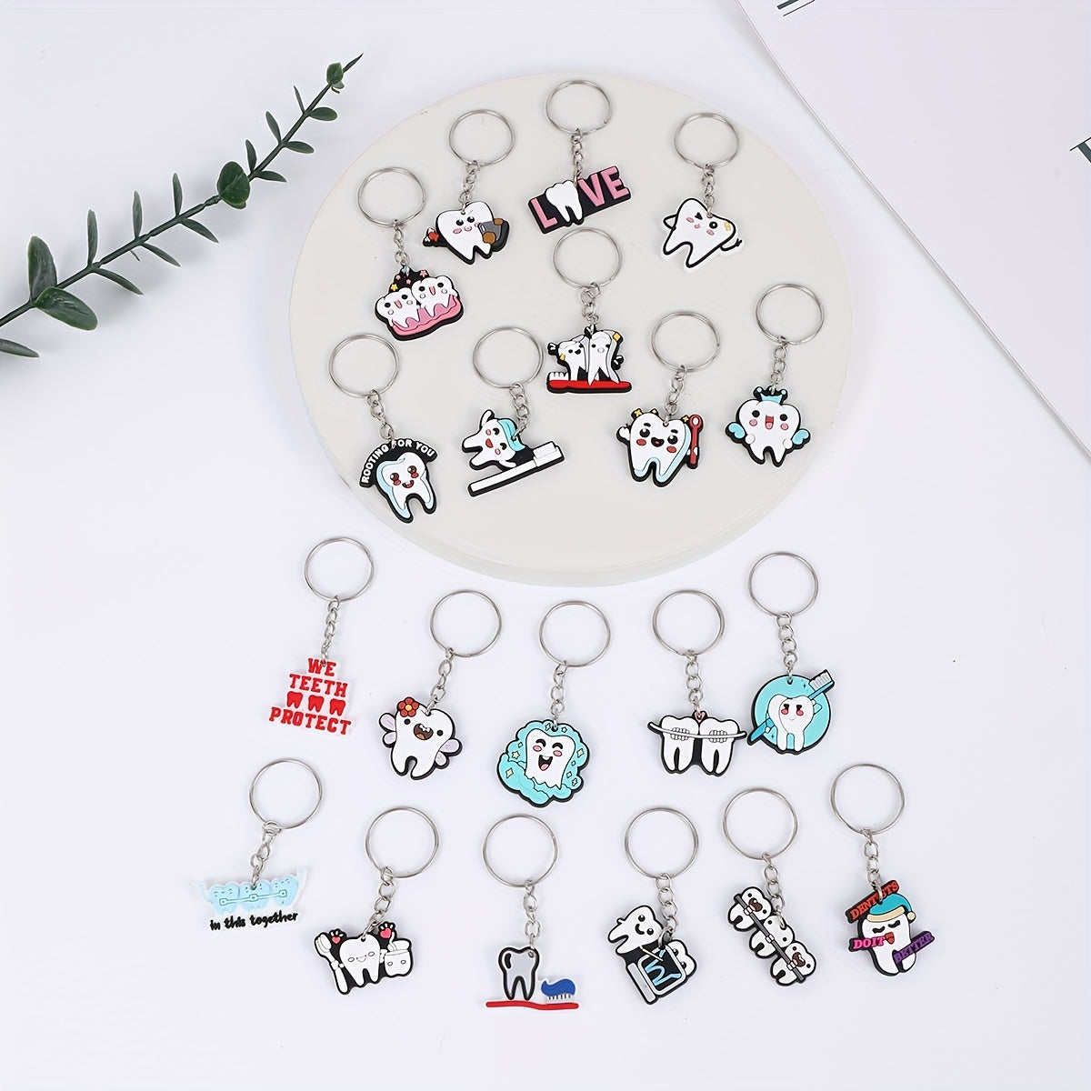 Set of 20 PVC Keychains featuring Adorable Cartoon Teeth and Dental Tools, Anime-Inspired Key Rings with Toothbrush, Toothpaste, and Dentist Charms - Perfect for Birthday Party Favors and Decorative Car Keys - Various Designs Included