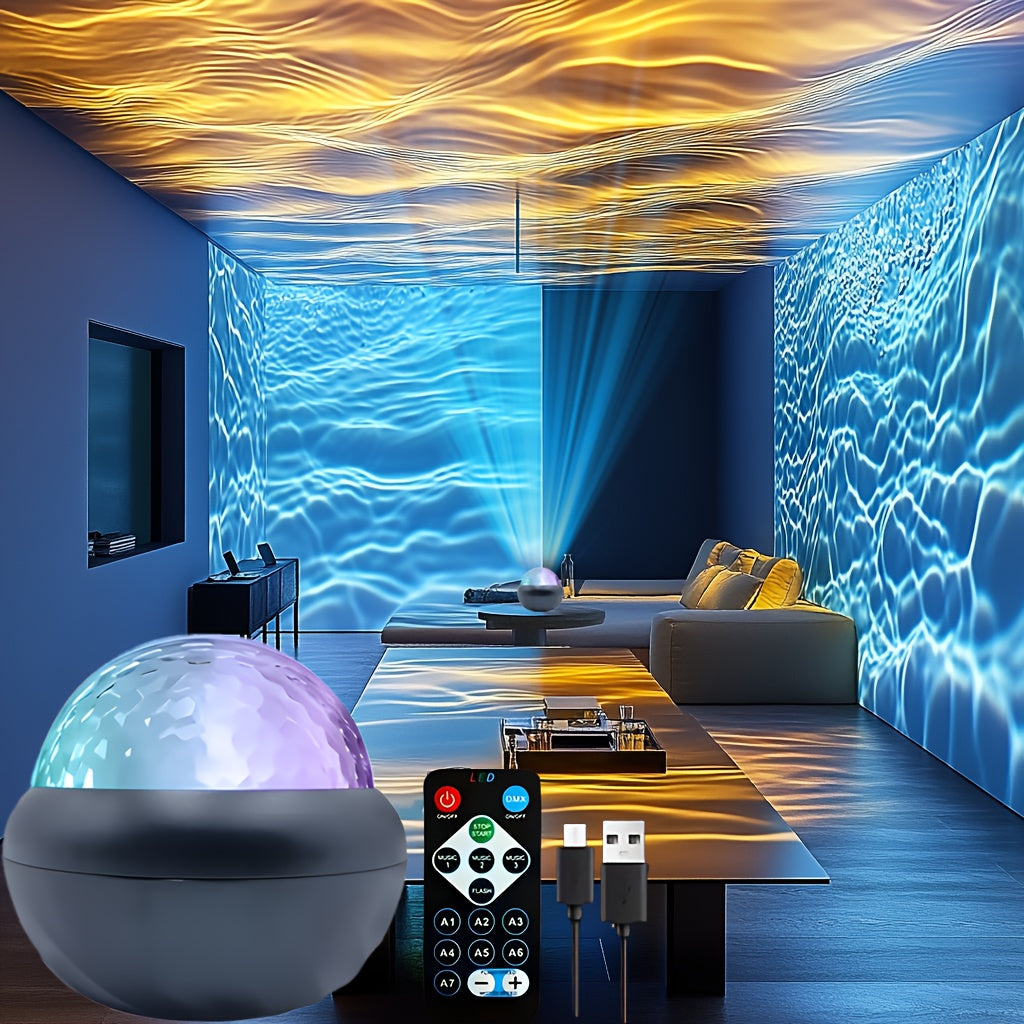 Dreamy 7-Color LED Night Light with Water Ripple Effect - USB Powered, Remote Controlled, Ideal for Creating a Cozy Atmosphere in Any Room. Ideal for Bedroom Ambiance & Special Occasions.