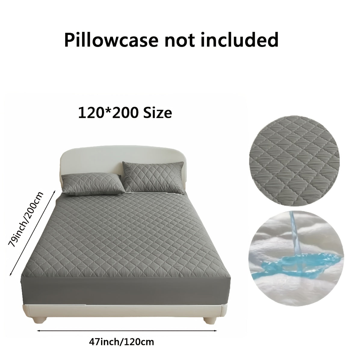 Diamond quilted waterproof bed sheet protector made of 100% woven polyester. Machine washable and available in multiple sizes (pillow shams not included).