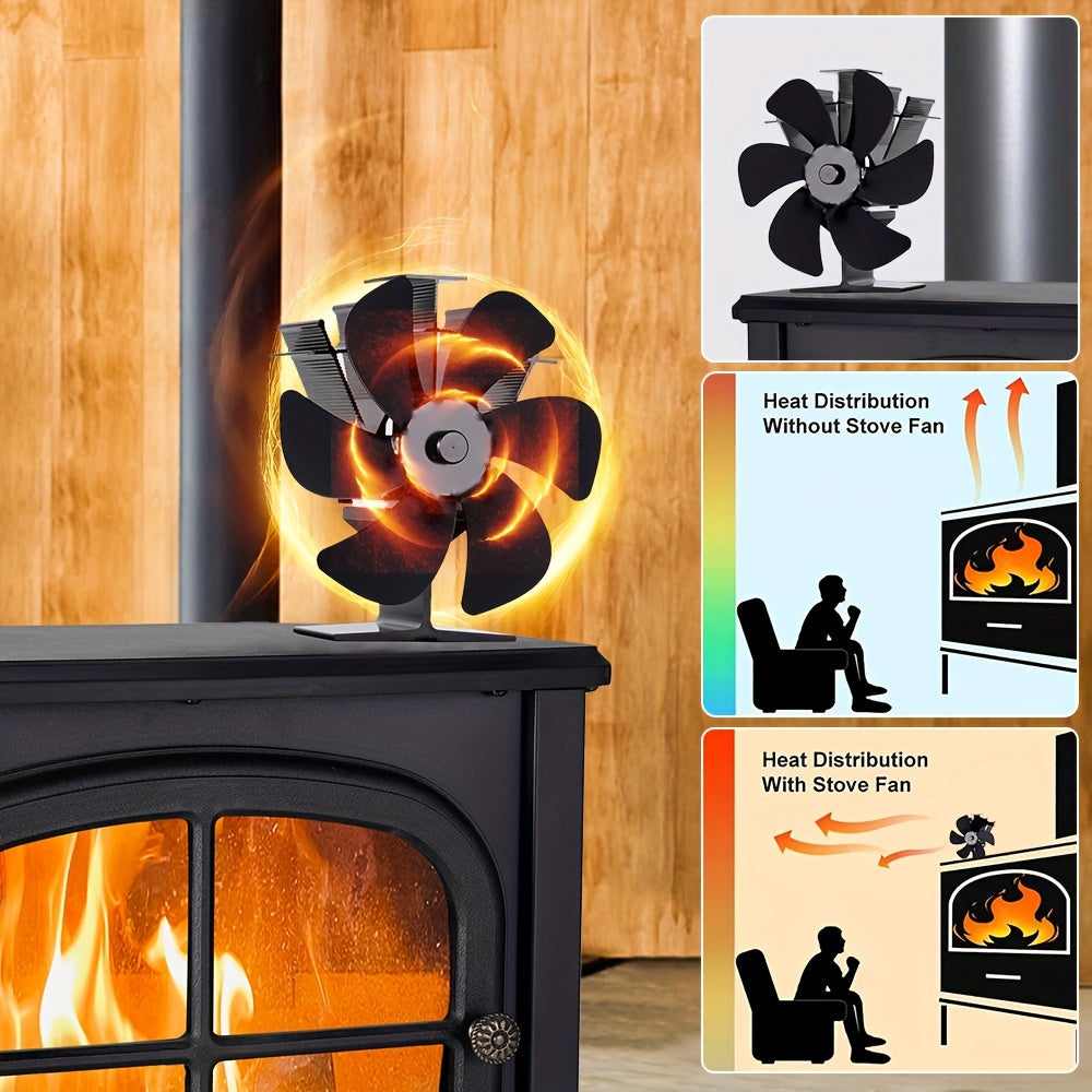 6-Blade Wood Stove Fan - Premium Quality, Non-Electric, Portable Heat Distribution for Indoor & Outdoor Fireplace