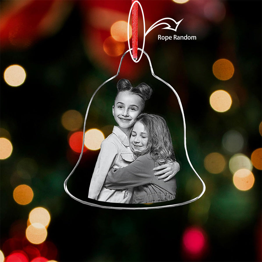 Personalize Your Holidays with a Custom Acrylic Photo Bell Ornament - Unique Gift Idea for Couples, Men, and Women - Single Frame Design Suitable for Ages 14 and Up - Made from Transparent Acrylic Material.