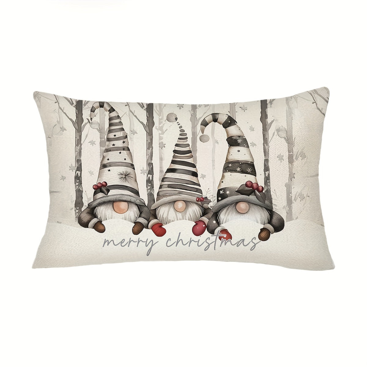 Rustic farmhouse Christmas pillow covers set with gnome snowflake tree design, hand washable polyester, zipper closure. Available in 2 sizes: 29.97cm x 50.04cm & 44.96cm x 44.96cm. Perfect for sofa, couch, living room, and bedroom decor. Pack of 1.