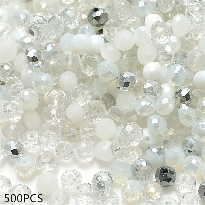 500 pieces of imitation crystal glass beads, measuring 4mm and featuring a faceted round design. These spacer beads come with a hole, perfect for creating your own bracelets, necklaces, earrings, and other DIY jewelry crafting projects.