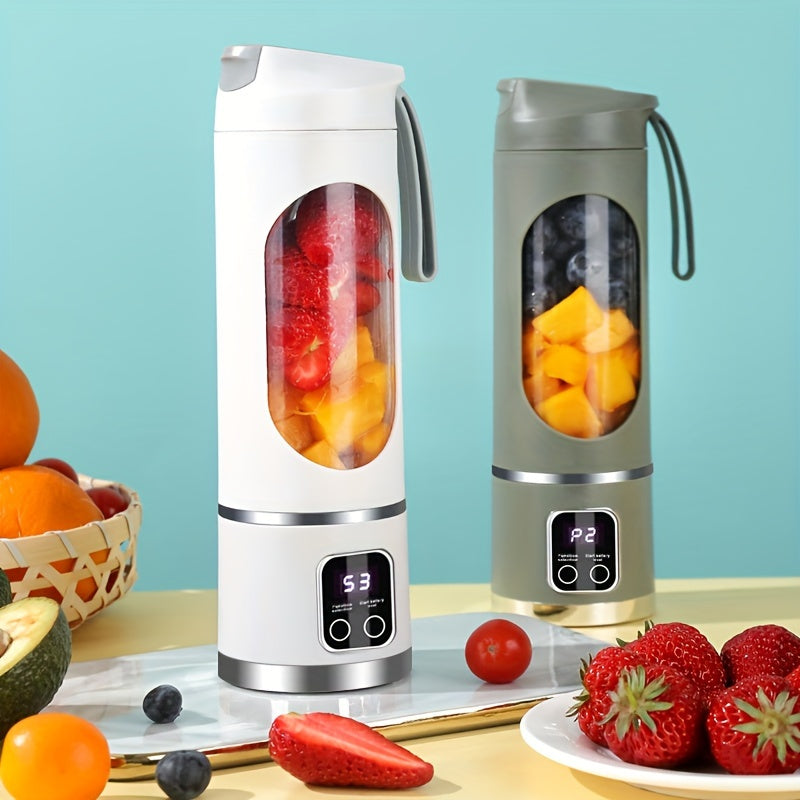 One piece USB Rechargeable Portable Juicer, Mini Blender and Ice Crusher with Three Modes, Digital Display and 12-Blades. Easy to clean and suitable for travel, this Fresh Juice Maker is a convenient addition to your kitchen.