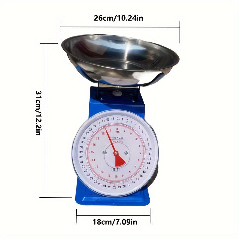 Mechanical Kitchen Scale with Dual Scales - Up to 20kg/lb Capacity, Metal Spring Pointer Ideal for Baking & Outdoor Activities, Battery-Free Operation