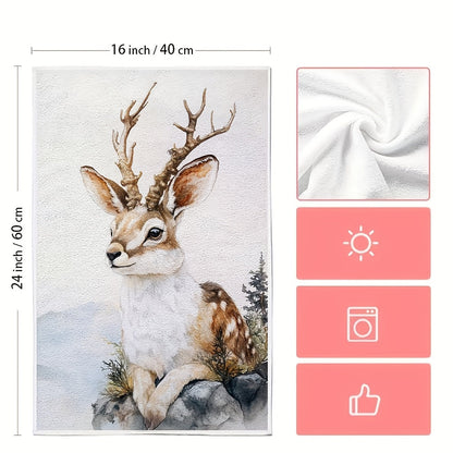 Set of 2 Ultra Soft Kitchen Towels with Rustic Jackalope Design - Highly Absorbent and Machine Washable Dish Hand Towels in Contemporary Coastal Style. Made from Polyester, measuring 40.64x60.96 cm. Perfect for Holiday Decor and Dish Towels.