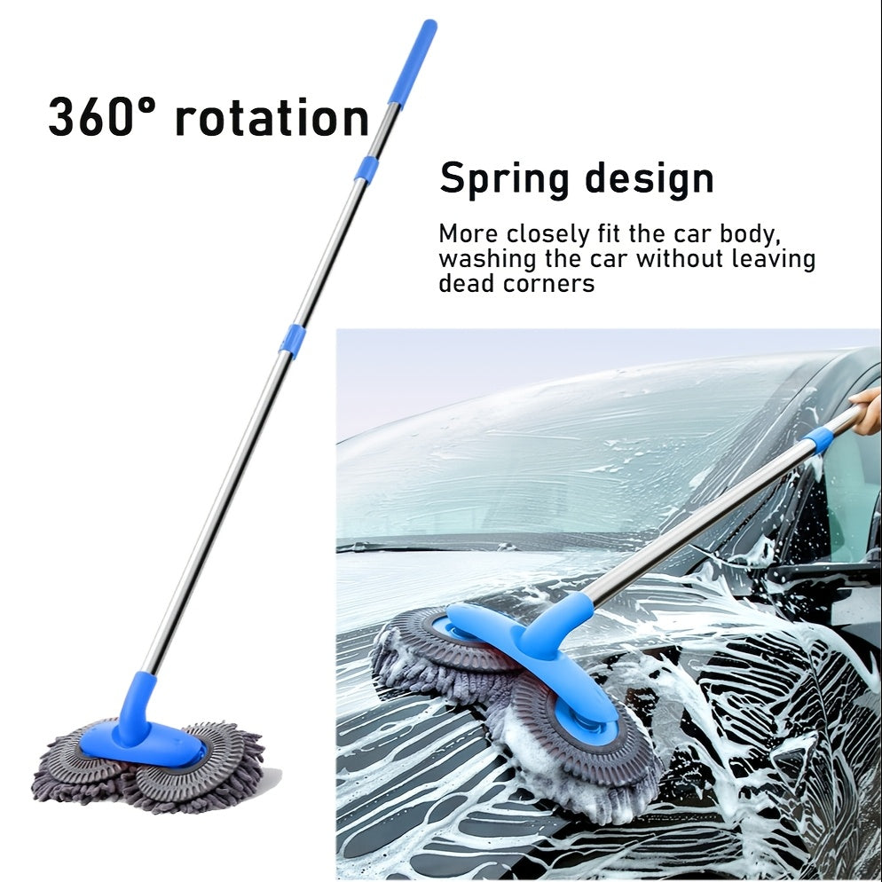 Green long handle car wash brush with ultrafine fiber for car care external cleaning, no power or battery needed.